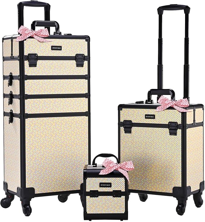 BYOOTIQUE 3-Piece Rolling Makeup Train Case on Wheels Travel Makeup Artist