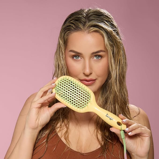 L'ANGE HAIR Detangling Vented Brush | Flexible Bristles for Wet or Dry Hair | Gentle Glide to Reduce Breakage | Ergonomic Shower Brush | Great for All Hair Types & Sensitive Scalps (Yellow)