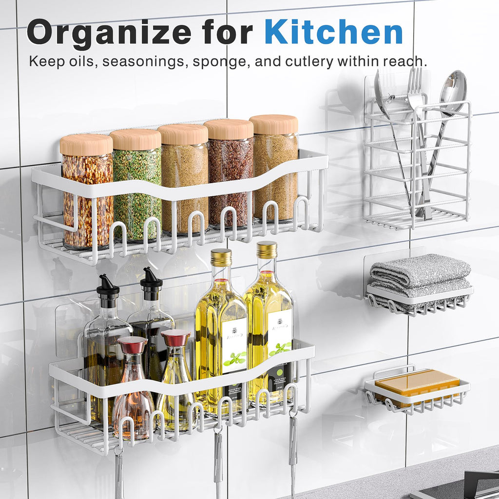 Shower Caddy 5 Pack,Adhesive Shower Organizer for Bathroom Storage&Home Decor&Kitchen,No Drilling,Large Capacity,Rustproof Stainless Steel Bathroom Organizer,Shower Shelves for Inside Shower-Larger