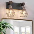 Farmhouse Bathroom Vanity Light Fixtures, 2-Light Wood Bathroom Light Fixtures Over Mirror, Rustic Sconces Wall Lighting with Elegant Metal Lampshade for Living Room, Bedroom, Hallway