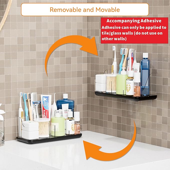 Yieach Mens Bathroom Organizer and Storage,Black Bathroom Sink Caddy Countertop,Large 7 Slot Vanity Bathroom Toiletry Organizers and Toothbrush Holders for Toothpaste,Electric Tooth Brush Organizer