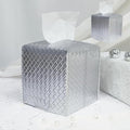 HOMOTEK 2 Pack Tissue Box Cover, Square PU Leather Tissue Holder, Decorative Facial Tissue Cube Paper Organizer Dispenser for Bathroom, Night Stands, Desk, Car 5X5X5'' - Woven Waffle, Silver