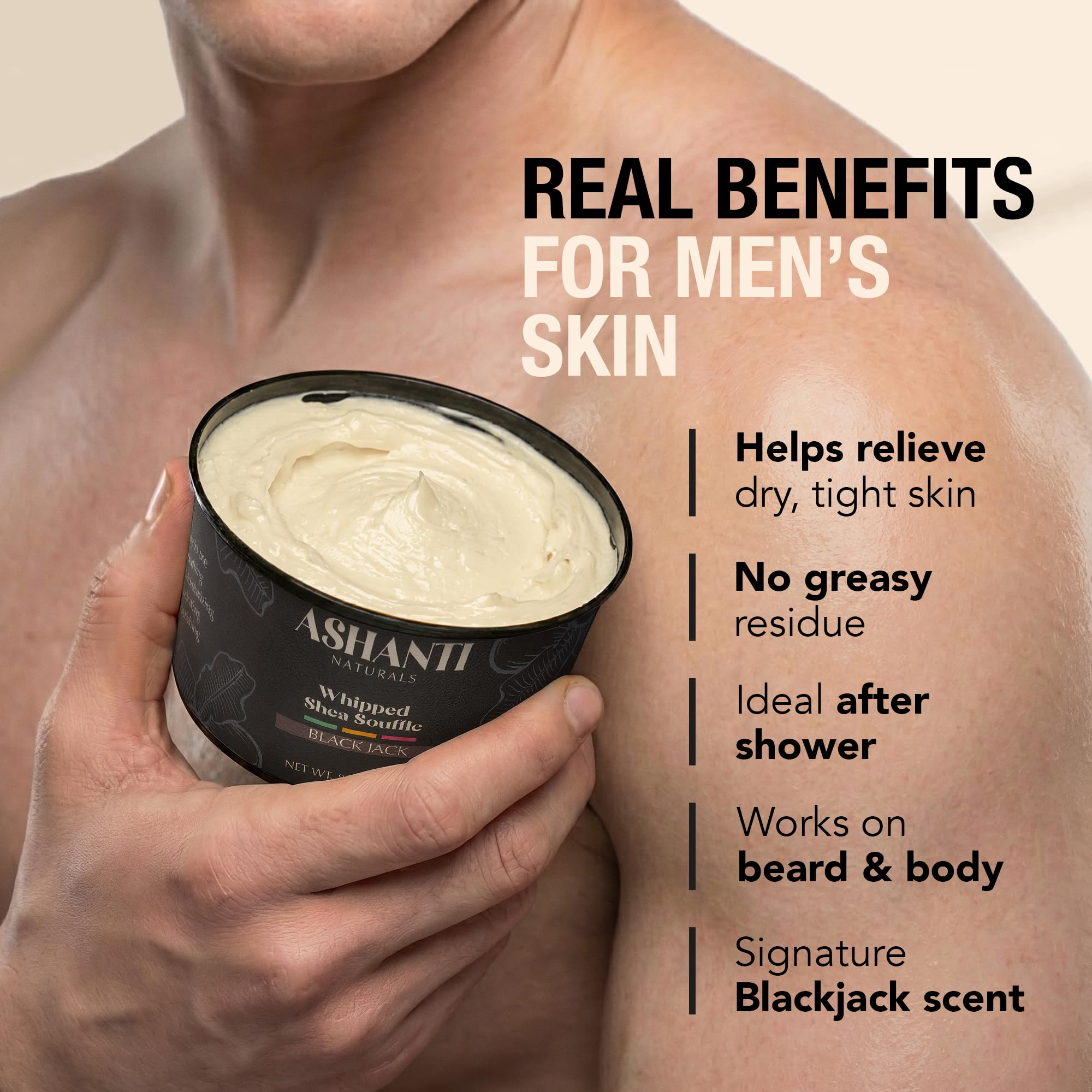 Ashanti Naturals Scented Whipped Shea Butter | African Body Butter for Men w/Coconut and Almond Oil (Blackjack Souffle, 8 oz)