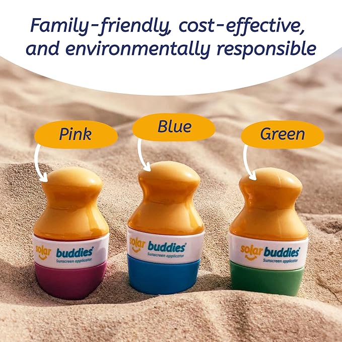 Solar Buddies Sunscreen Applicator - Full Blue & Pink Duo - BPA-Free Refillable Roll on Sponge Sunscreen,Suncream & Lotion Applicator For Kids,Adults & Families-Holds 3.4fl oz,Perfect Size for Travel