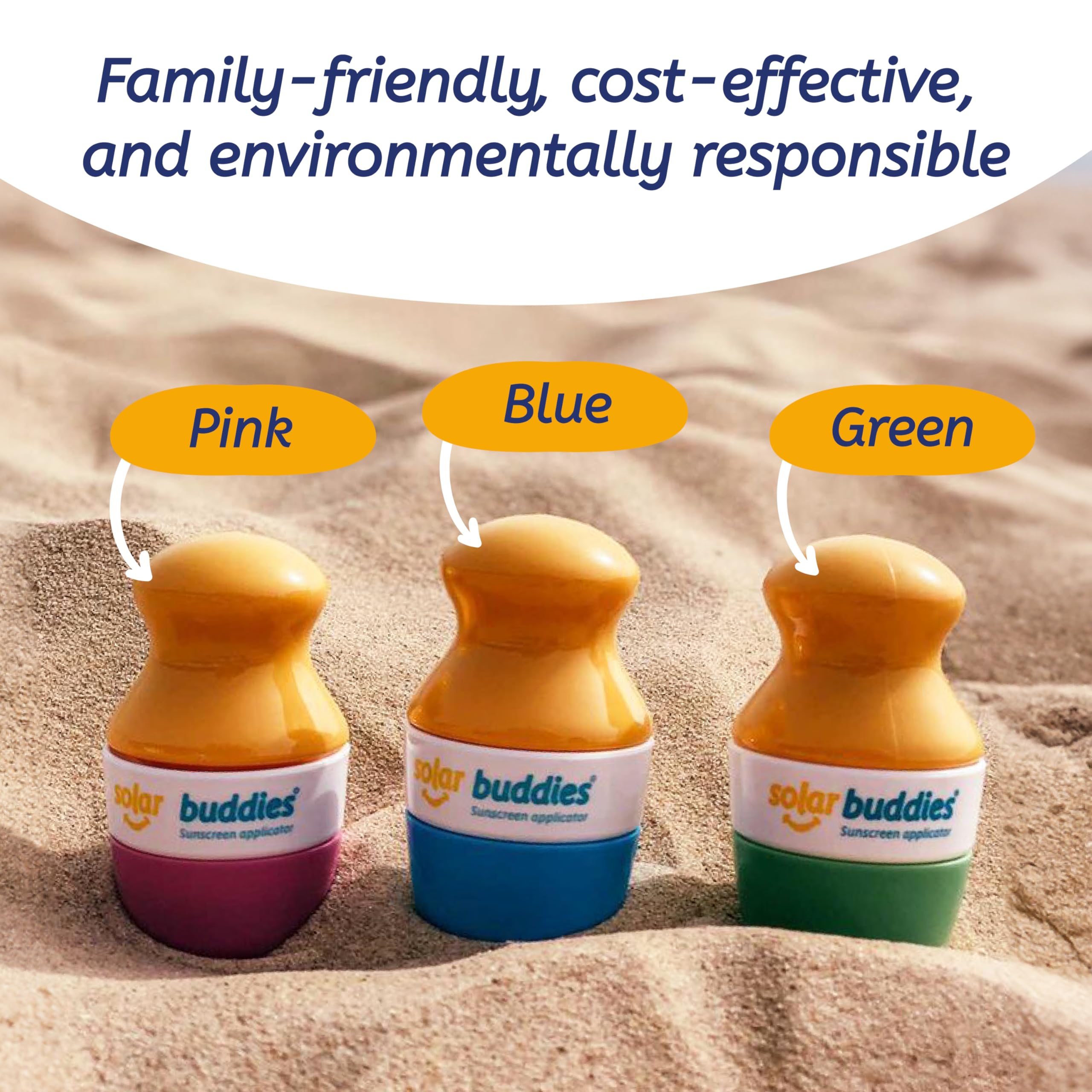 Solar Buddies Sunscreen Applicator – Full Blue– Refillable Roll-on Sponge for Sunscreens & Lotions – For Kids, Adults & Families – Holds 3.4Fl Oz – Perfect for Travel