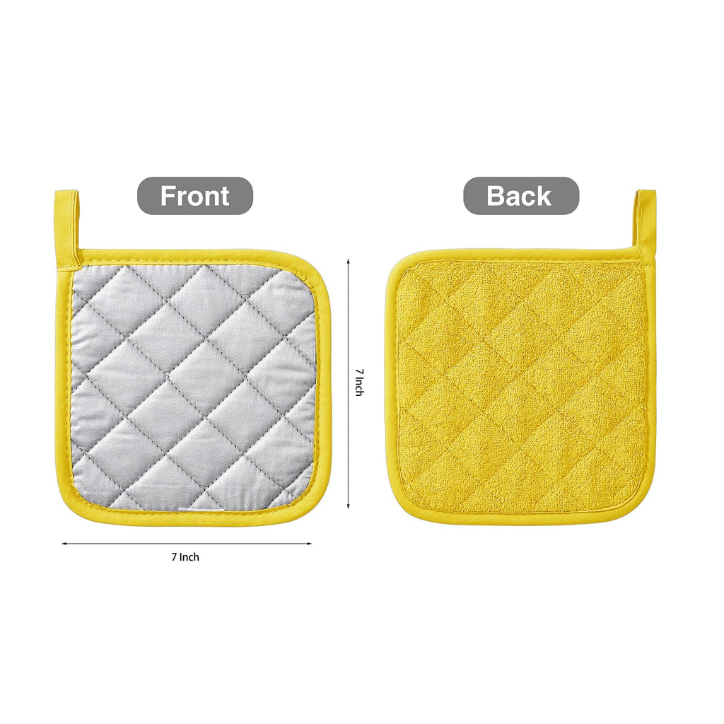 Kitchen Pot Holders Set Heat Resistant Pure Cotton Potholders Kit Trivets Large Coasters Hot Pads Terry Pot Holders for Everyday Cooking and Baking by 7 x 7 Inch (Yellow)