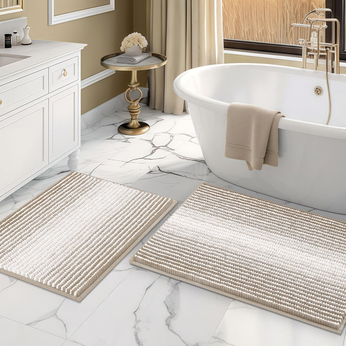 BSICPRO Fall Bathroom Rugs Sets 2 Piece, Non Slip Bath Mats, Sunset Orange
