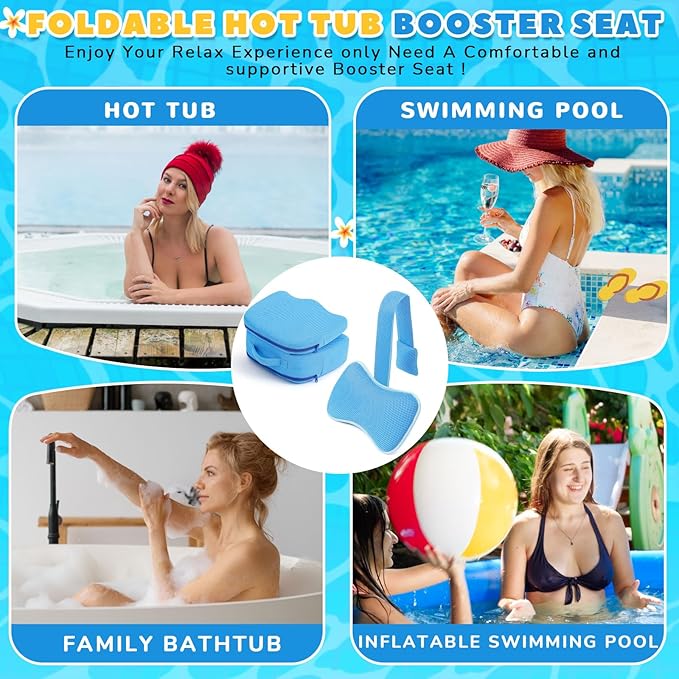 Yerliker 1 Pcs Foldable Hot Tub Booster Seat for Adults Adjustable 2 Heights up to 6.3" with Bath Pillow Weighted Spa Cushion 3D Air Mesh Inflatable Hot Tub Seat Accessories for Spa Bathtub Pool