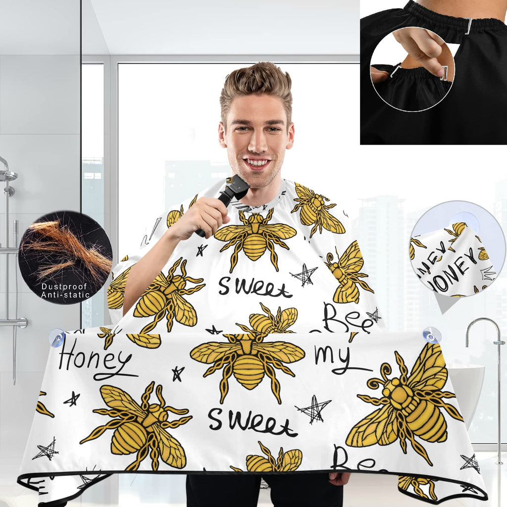 visesunny Barber Cape Honey Bee Golden Embroidery Queen Crown Polyester Hair Cutting Salon Cape Apron Anti-Static Haircut Water-Resistant Shaving Cloth Beard Shaving Bib Hairdressing Cape