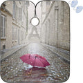Visesunny Romantic Eiffel Tower Pink Umbrella Barber Anti-Static Hair Cutting Cape Professional Salon Polyester Cape Water-Resistant Hairdressing Adjustable Snap
