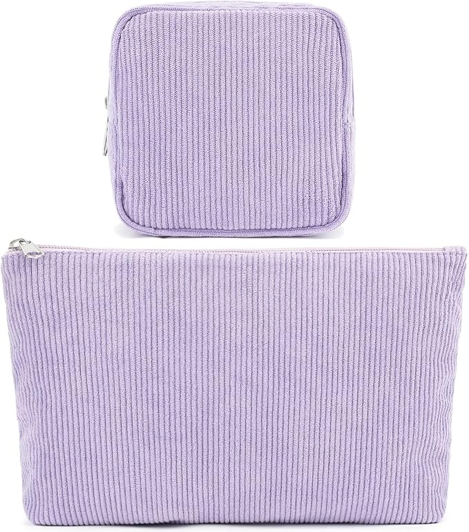 Fammart Corduroy Makeup Bag, Travel Cosmetic Bag Organizer Toiletry Bag Make Up Bags with Zipper & Compartments for Women Girls, 2PCS