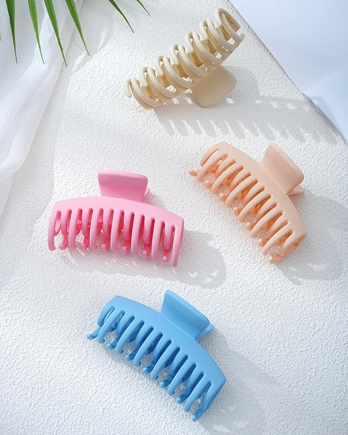 Mesovor 4 Pack Double Row Teeth Hair Claw Clips, 3.5" Large Strong Hold Matte Hair Clips for Thin and Short Fine Hair Accessories (Colorful Matte)