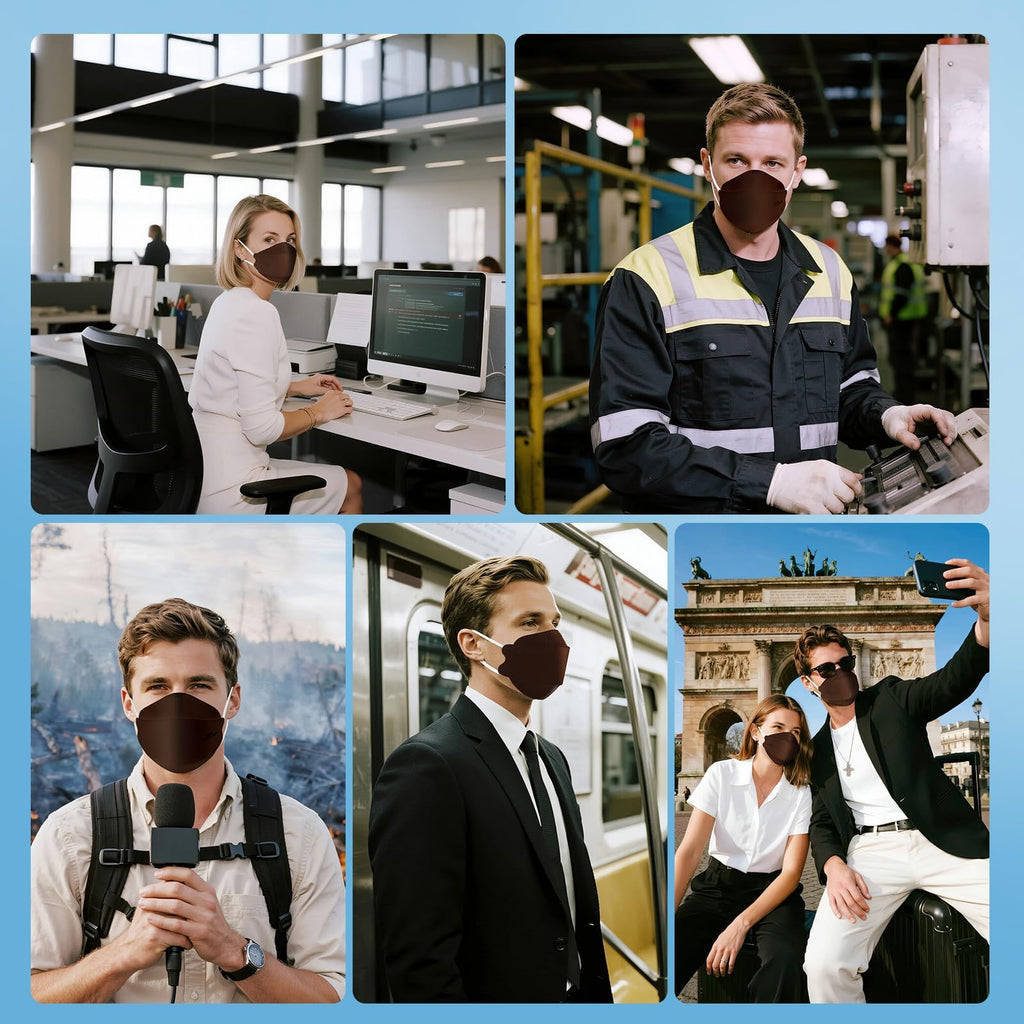 akgk KN95 Face Masks 50 Pack, 5-Ply Disposable Brown Face Mask Against PM 2.5 Smoke and Dust