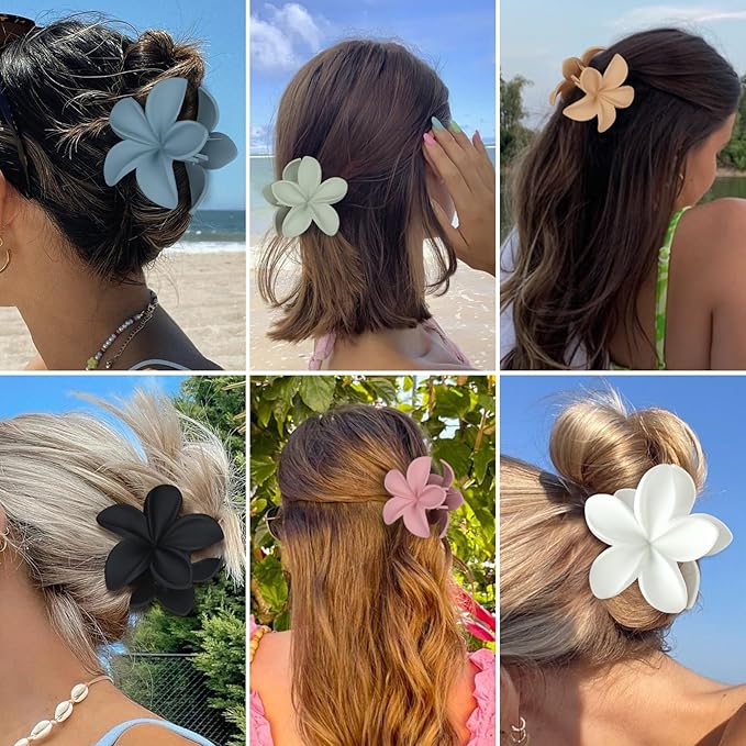Sisiaipu Colorful Flower Hair Claw Clips - 6 Pcs Large Plumeria Clips for Thick and Thin Hair, Beach Accessories for Women and Girls