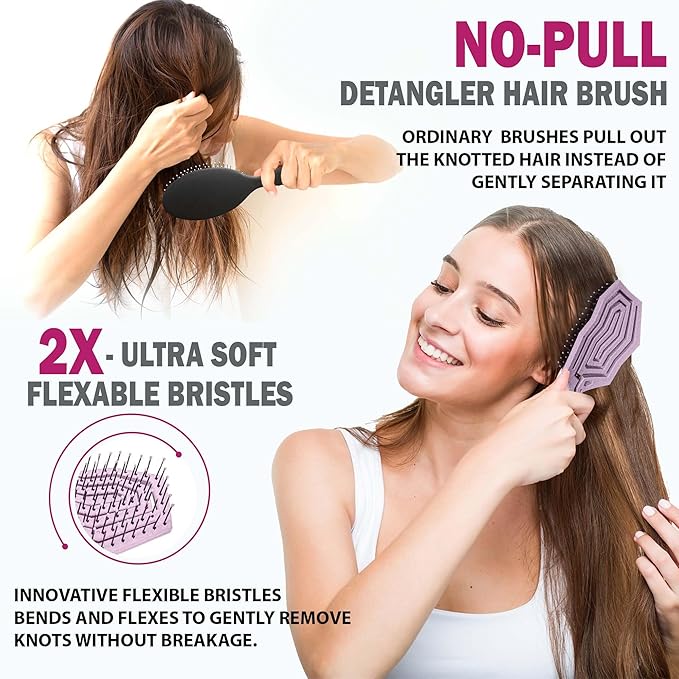 Fiora Naturals Hair Detangler, Round Brush, and Comb Set for Women - All Hair Types: Natural, Fine & Curly - Ideal for Detangling and Blow Drying