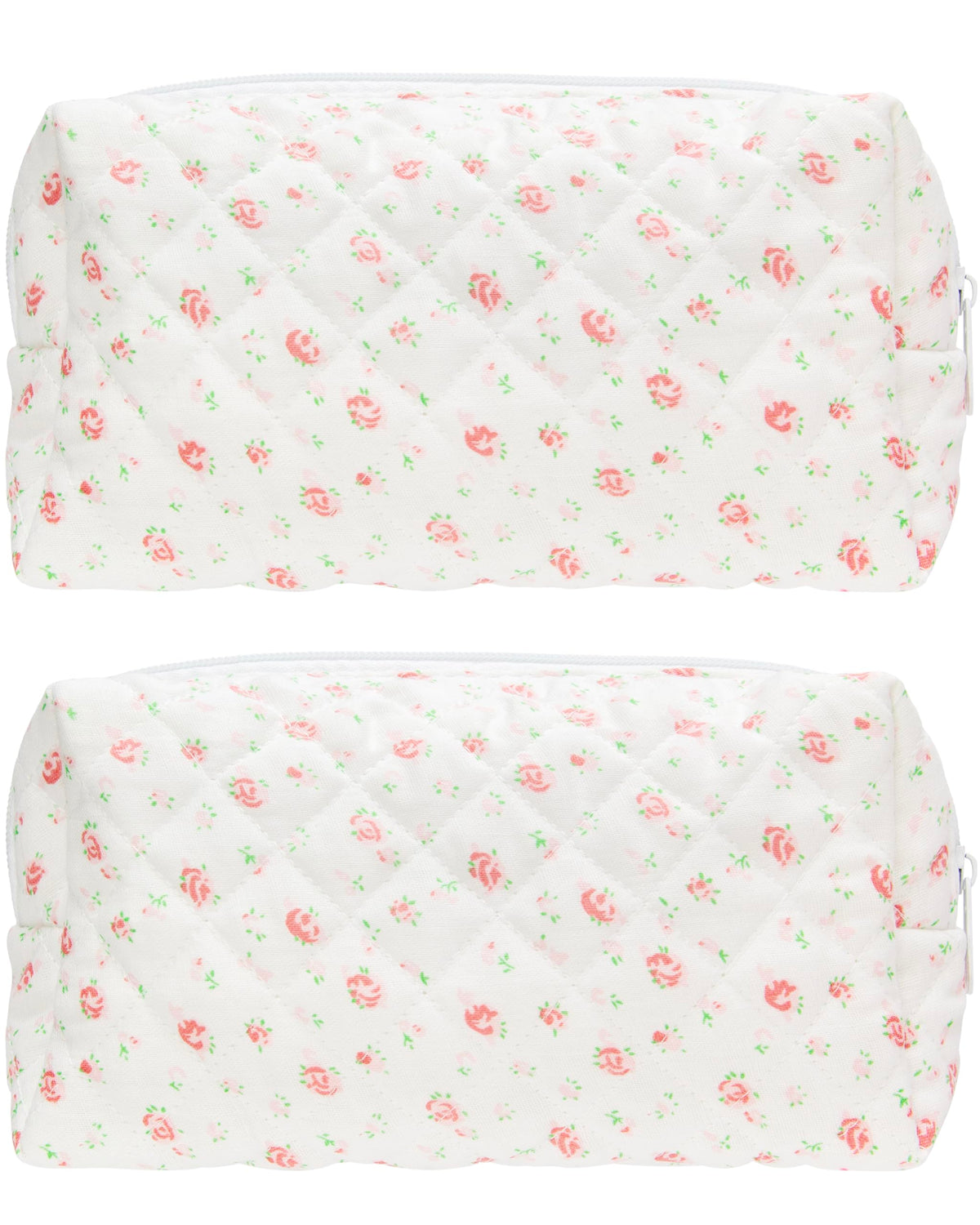 PAZIMIIK Small Quilted Makeup Bag,Zipper Cosmetic Pouch,Gauze Rose