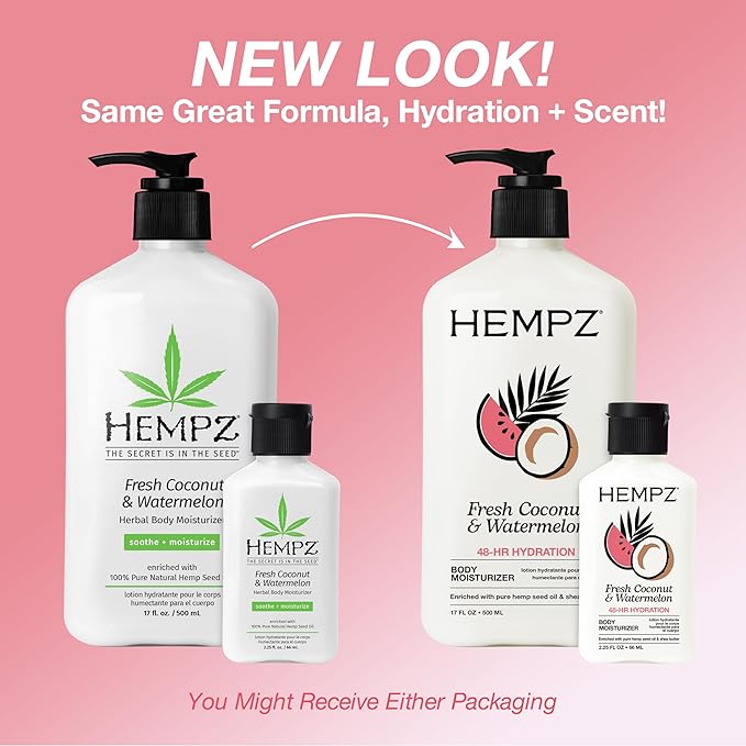 Hempz Body Lotion - Fresh Coconut & Watermelon Daily Moisturizing Cream, Shea Butter Body Moisturizer - Skin Care Products, Hemp Seed Oil - Large
