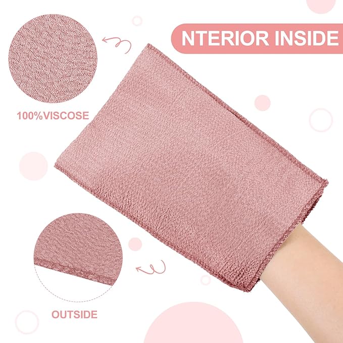 Tatuo 12 Pack Korean Exfoliating Mitt & Cloth, Viscose Rayon Dead Skin Remover Washcloth, Multi Color Body Scrub Towel for Shower Spa Travel(Small,Pink, Brick Red, Gray, Blue)