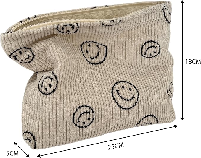 Gardsell Cosmetic Bags for Women - Corduroy Cosmetic Bag Aesthetic Women Handbags Purses Smile Dots Makeup Organizer Storage Makeup Bag Girls Case Bags (A-Black)