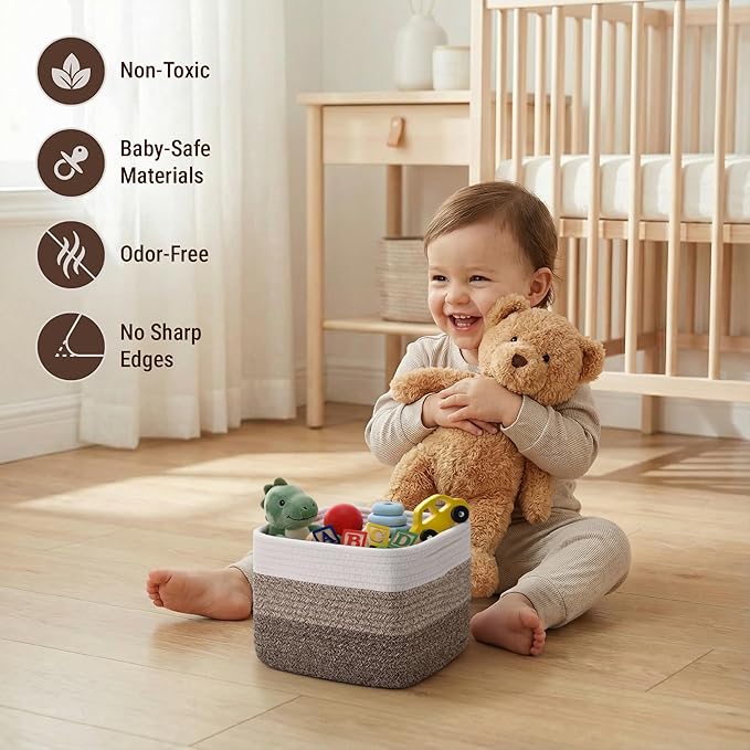 5-Pack Storage Cubes Woven Rope Baskets - 2 Sizes Organizer Bins for Closet, Shelf, Bookshelf, Nursery, Changing Table, Cube Storage Bins, Storage Baskets for Bathroom Toy & Home