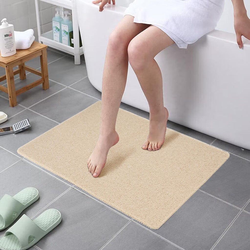 HITSLAM Shower mat Non Slip, 24 x 32 Inch Bathtub Mat Non Slip with Drain, Soft PVC Loofah Shower Bath Mat for Tub, Quick Drying Bathroom Shower Mat, Beige