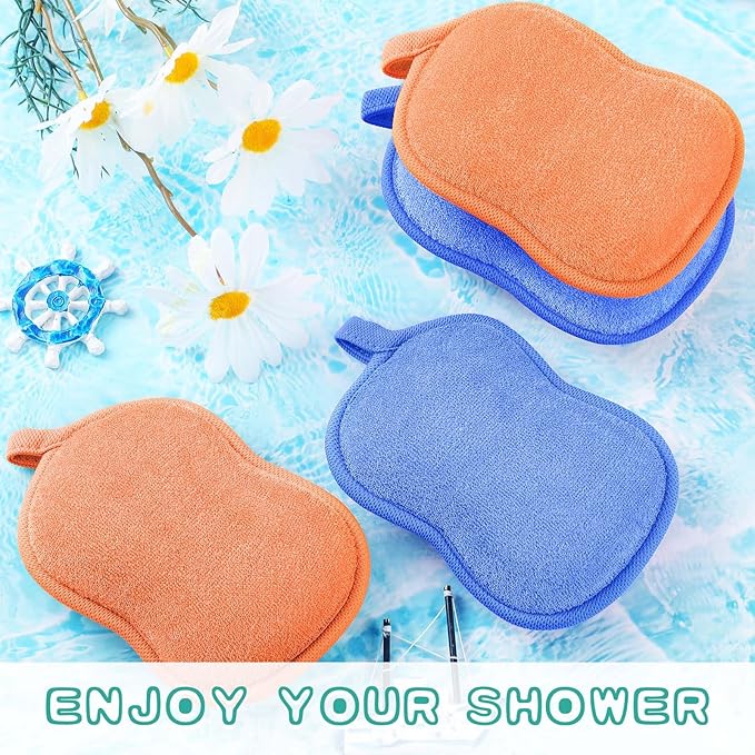 Tatuo 4 Pieces Baby Bath Sponge Toddler Bath Sponge Soft Comfy Cotton Absorbent Loofah for Kids Babies Boy Girl(Orange,Blue)