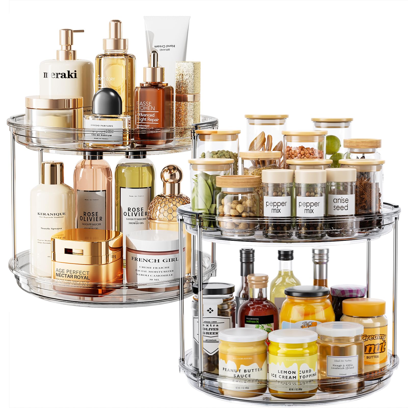 LAMU 2 Pack 2 Tier Lazy Susan Turntable Organizer 10.6'' Rotating Spice Rack Organization for Cabinet, Kitchen, Pantry, Countertop, Bathroom, Vanity, Medicine Cabinet Organizer, Grey
