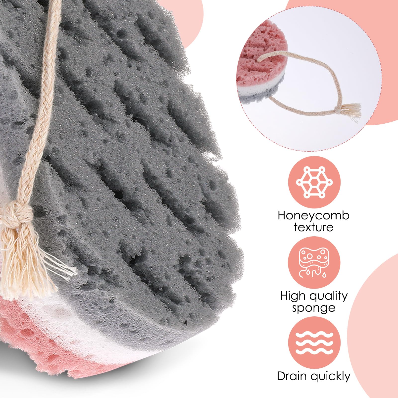 Dimeho 3PCS Bath Sponge for Women, Soft Bath Sponge, 3 Colors, Large Size