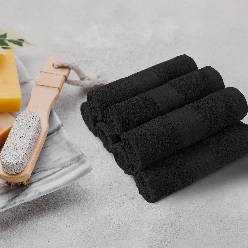 Amazon Basics Highly Absorbent Cotton Washcloths for Face, Soft, Machine Washable, Fade Resistant, 12 x 12 in, Black, 12-Pack