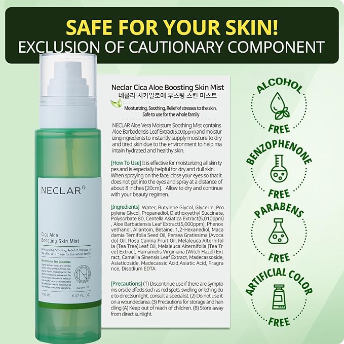 CICA Aloe Hydrating Toner Spray for Face - pH Balanced Calming Facial Mist - Aloe Vera and Centella Asiatica - for Acne Prone and Sensitive Skin - Korean Skincare for Redness, Dryness