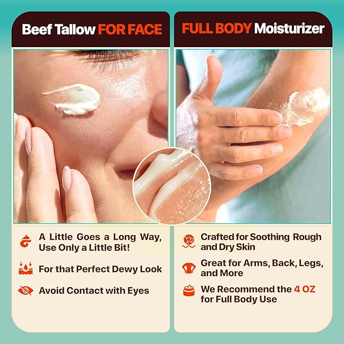 Beef Tallow for Skin - Moisturizer Cream - 100% Grass Fed - Whipped Beef Tallow - Manuka Honey - Organic Jojoba Oil, Shea Butter - Supports Eczema, Rosacea - USA - Citrus Breeze - 4 oz
