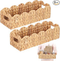 2Pcs Toilet Tank Basket for Bathroom, Handwoven Water Hyacinth Scalloped Countertop Storage Basket, Scalloped Edge Wicker rectangle Basket for Toilet Paper Baskets, Vanity, Entryway or Living Room ...