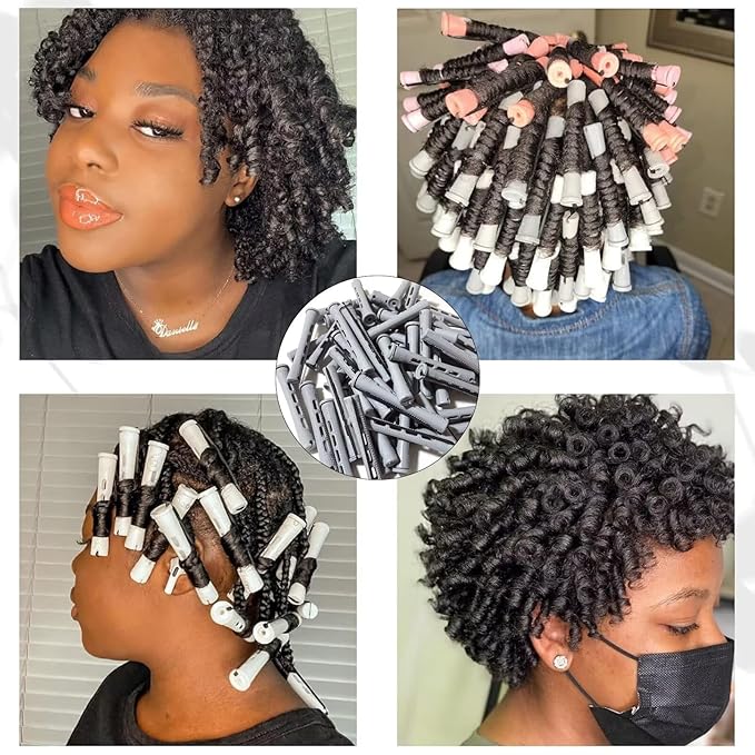 Meigick Perm Rods Set for Short Natural Hair 40Pcs Gray Plastic Cold Wave Rods Hair Curling Rollers Small Size 0.59 Inch For DIY Hairdressing Styling