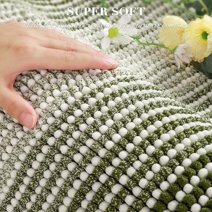 BSICPRO Bathroom Rugs and Mats Sets, 2 Piece Thick Absorbent Chenille Bath Mat Rug Set Non Slip, Soft Shaggy Bath Room Floor Mats for Bathroom, Machine Washable (Sage, 20" x 47" Plus 20" x 32")