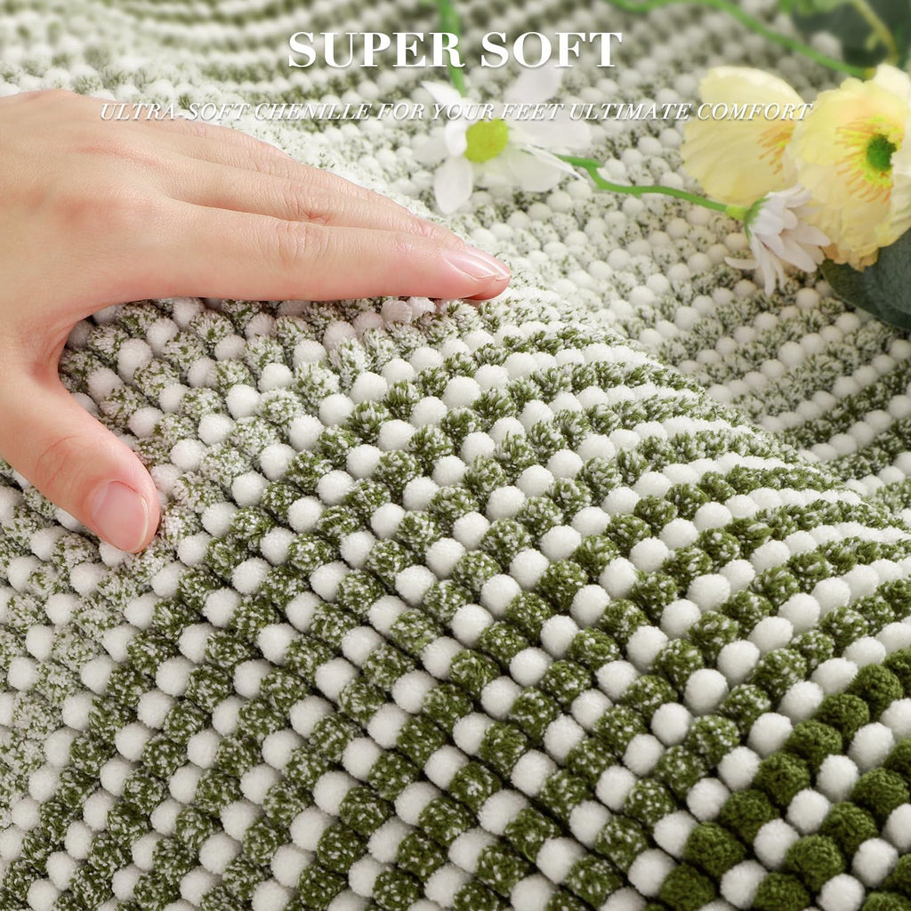 BSICPRO Bathroom Rugs and Mats Sets, 2 Piece Thick Absorbent Chenille Bath Mat Rug Set Non Slip, Soft Shaggy Bath Room Floor Mats for Bathroom, Machine Washable (Sage, 20" x 47" Plus 20" x 32")
