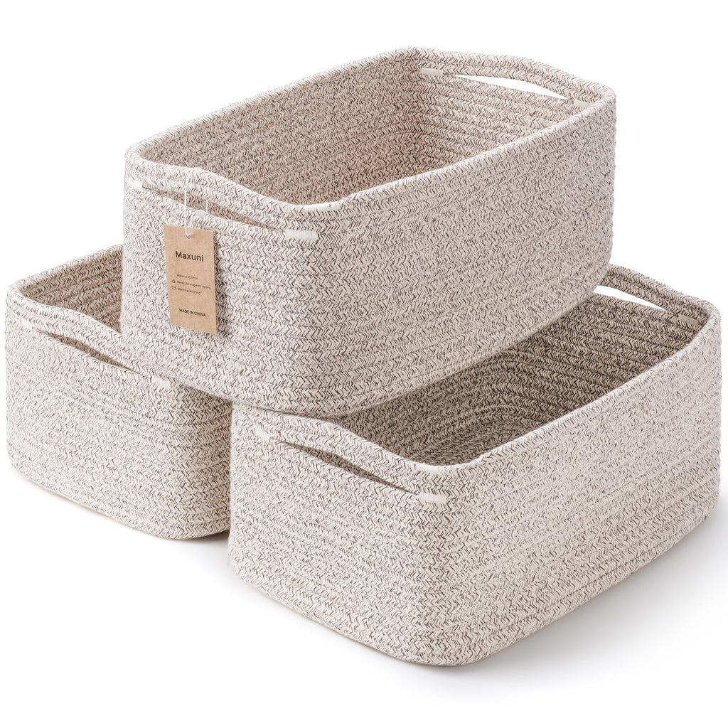3 Pack Small Storage Baskets for Organizing, 11.8×7.8×5.1", Mixed Brown