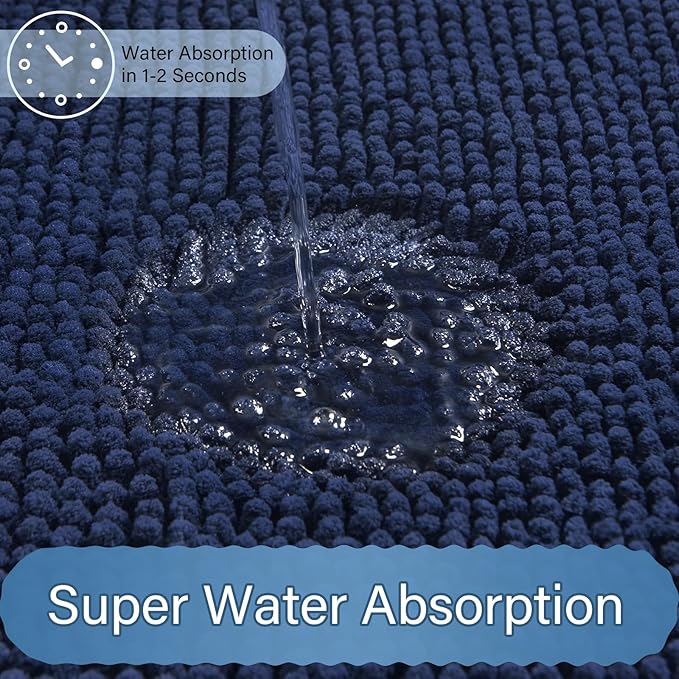AROGAN Bathroom Rug Sets 2 Piece, 20"x20" U-Shaped Toilet Mat and 21"×34" Bath Mats Bathroom Floor Set, Washable Bath Rug, Absorbent Soft Non Slip Rug Set, Navy Blue