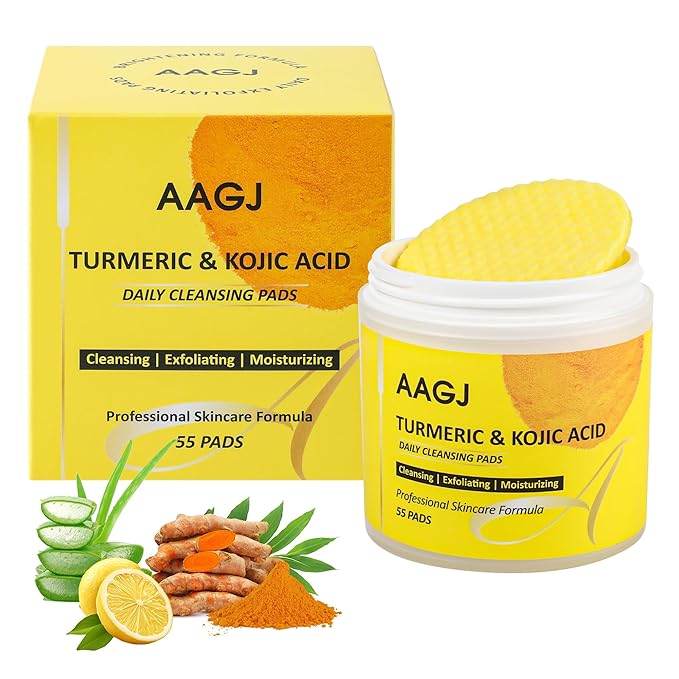 Turmeric Kojic Acid Cleansing Pads,Turmeric Exfoliating Face Scrub Pads, Remove Excess Keratin, Smooth Skin, Deep Cleansing Facial Pad for All Skin Types, 55 Pcs
