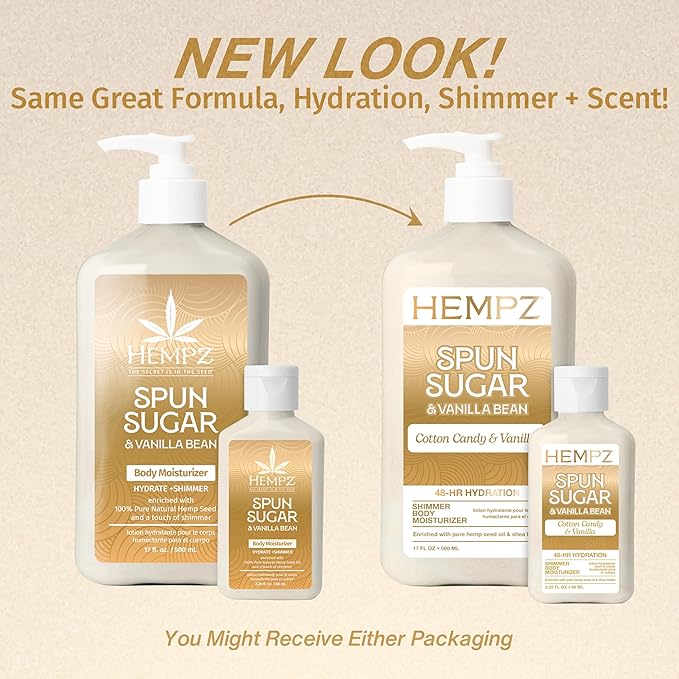Hempz Cotton Candy Scented Body Lotion " Spun Sugar & Vanilla Bean, Hydrating Moisturizer for Dry Skin, Body & Hands, Self Care Routine Must Have, 2.25 Fl Oz.
