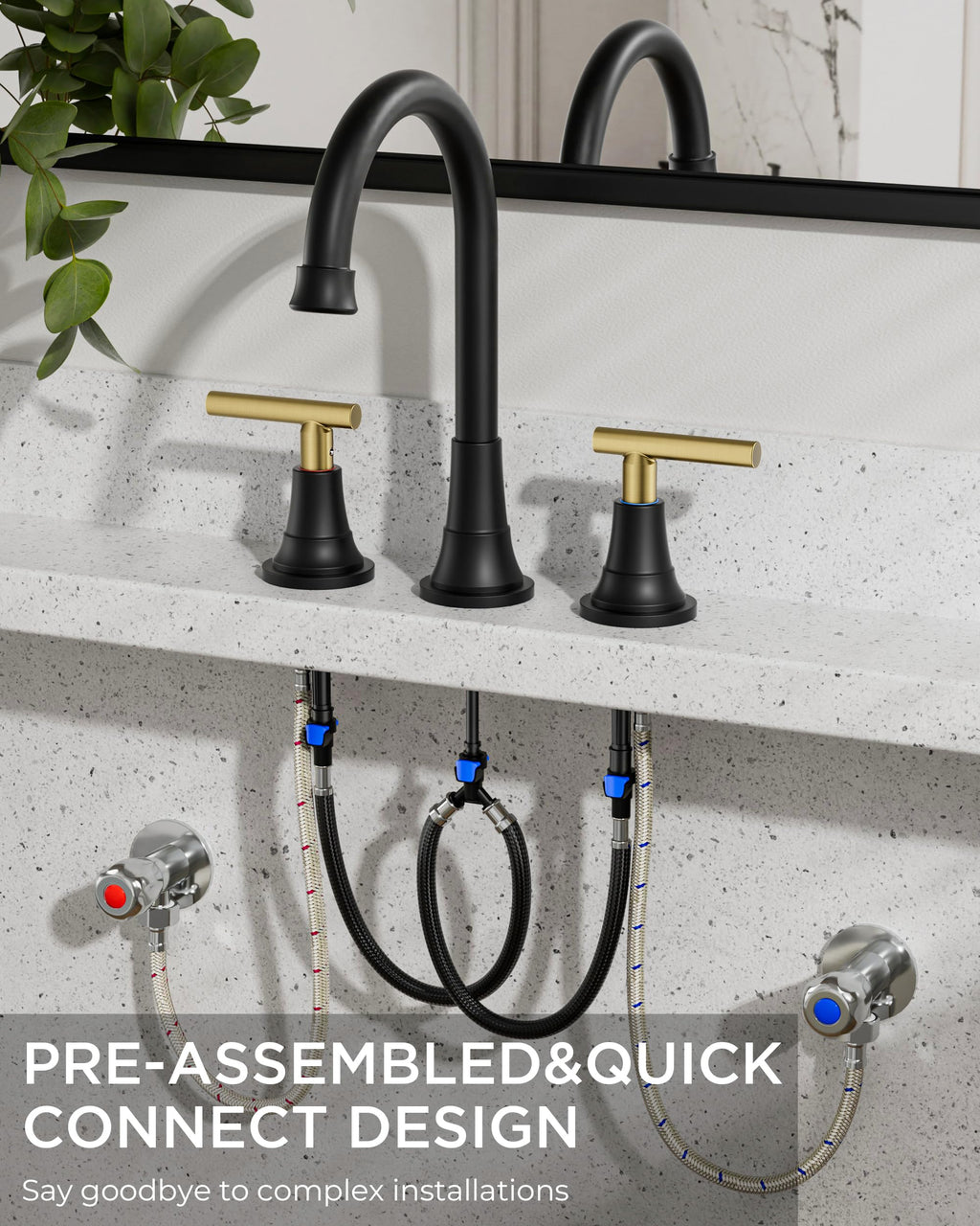 FORIOUS 8 Inch Widespread 3 Hole Bathroom Faucet Black and Gold, Mix Color