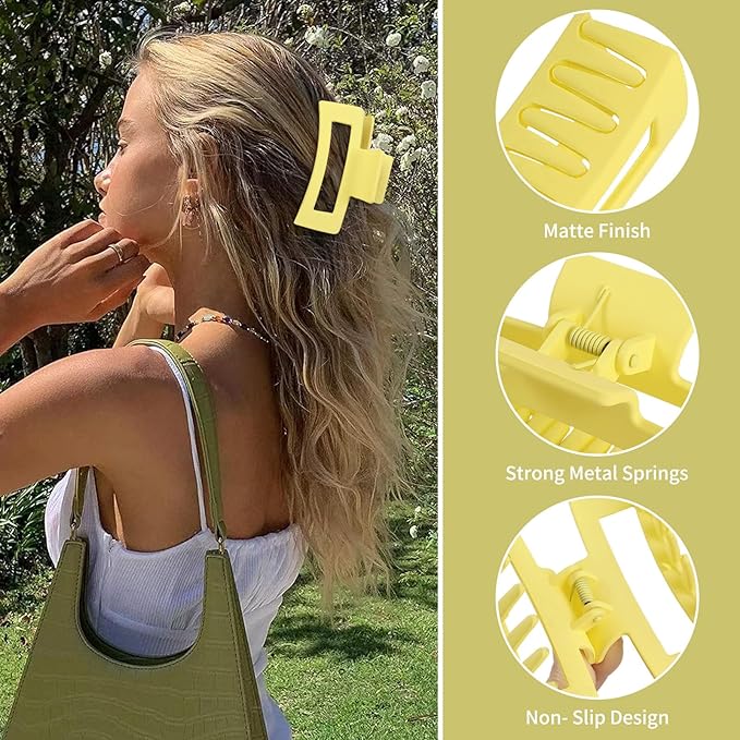 Sisiaipu 3.5 Inch Medium Hair Claw Clips 6 Pack Hair Clips for Women Square Rectangle Claw for Hair Banana Jaw Clips Hair Accessories for Girls (Yellow)