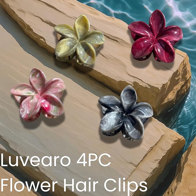 Flower Hair Clips for Women and Girls Thick to Thin Hair Large Cute Claw Clips Decorative Plumeria Hair Accessories Nonslip Aesthetic Glossy Glam