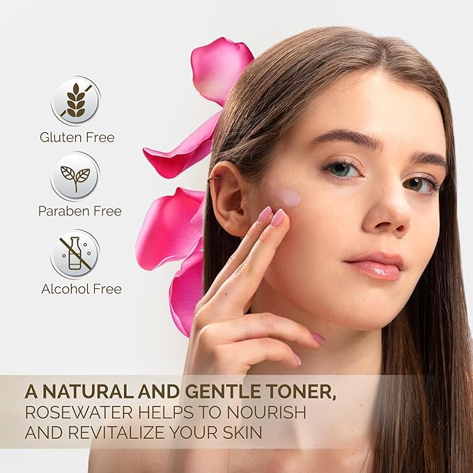Rose Water Hydrating Toner Spray – Organic Aloe Vera & Hibiscus Face Mist, Alcohol Free & Dermatologist Tested for Sensitive & All Skin Types – 120ml