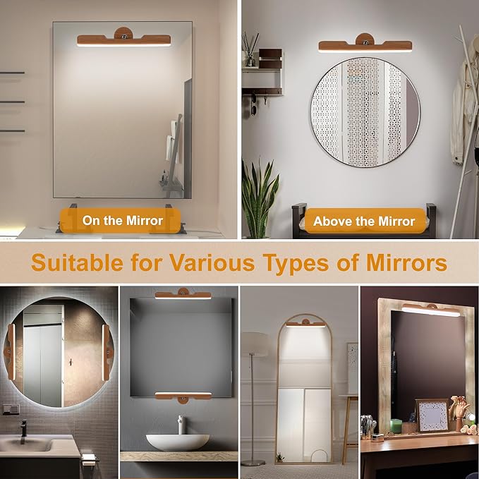 Benreom Rechargeable Vanity Light for Mirror, Light Wood
