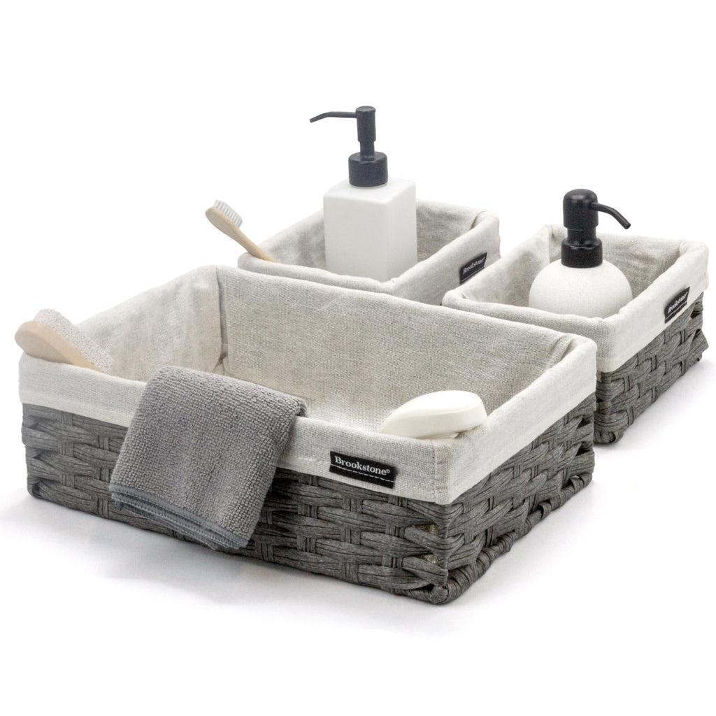 Brookstone Wicker Shelf Storage Basket Decorative Shelf Bin, bathroom organizers and storage, Boho Living Room Decor, Spring Storage 2026-3 Piece Set