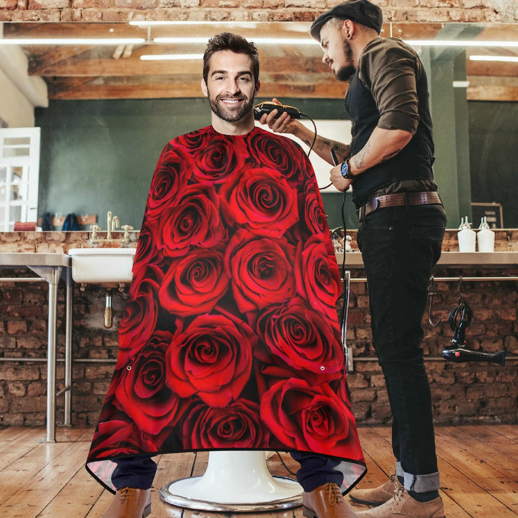 Visesunny Barber Cape - Red Rose Close Texture Polyester Hair Cutting Salon Apron Anti-Static Haircut Water-Resistant Shaving Cloth Beard Shaving Bib