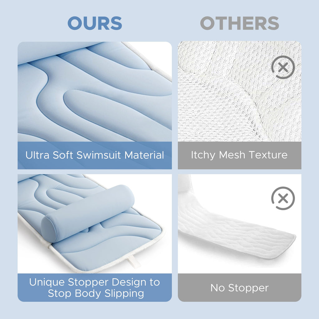 Sunlit Ultra Soft Full Body Bath Pillow for Bathtub, Luxury Thick Tub Pillow for Head Neck Back Support with Lumbar Pillow Multi-Function Stopper, Spa Pillow with Strong Suction Cups, Bath Accessories