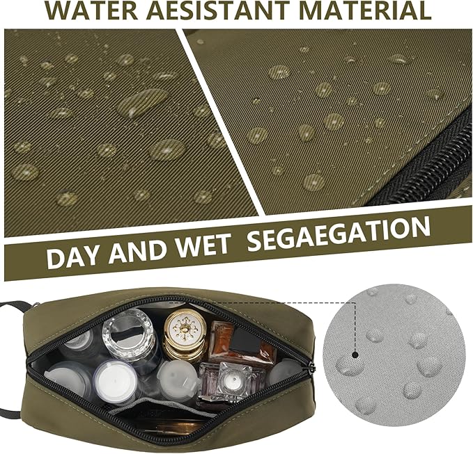 XIRYOHEAUR Travel Hanging Toiletry Bag with Carry Handle - Water-Resistant Small Cosmetic Organizer for Men & Women, Makeup, Shaving Kit, Gym & Travel Essentials (Olive Green)