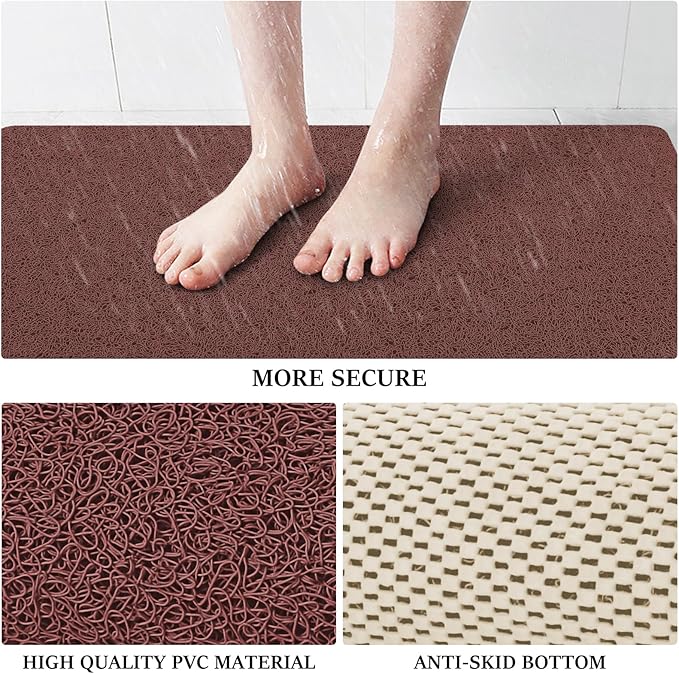LuxStep Shower Mat Bathtub Mat,32x16 inch, Non-Slip Bath Mat with Drain, Quick Drying PVC Loofah Bathmat for Tub,Shower,Bathroom,Reddish Brown