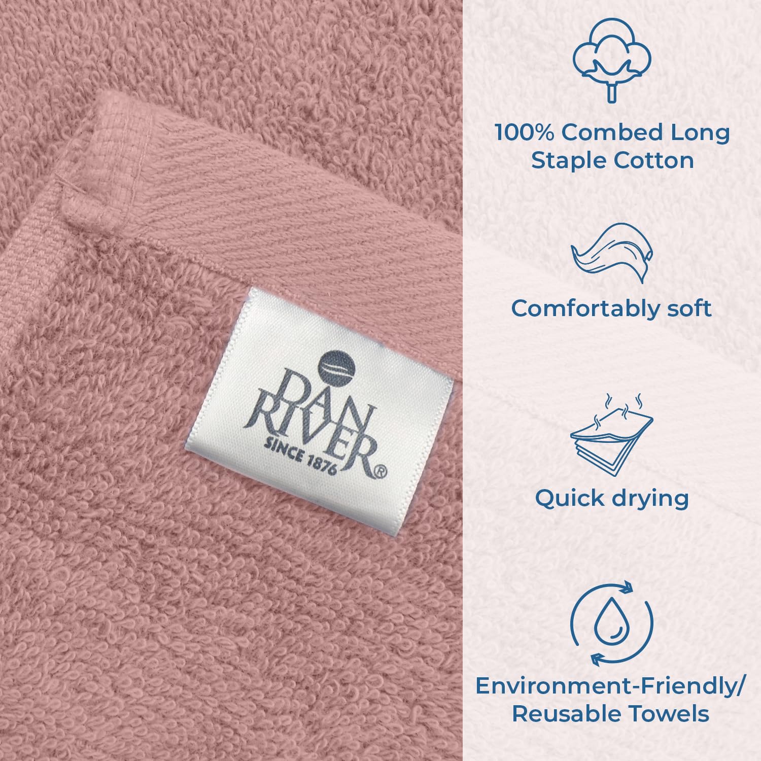 DAN RIVER 600 GSM Cotton Large Bath Towels Set of 4, 27 x 54 Inches
